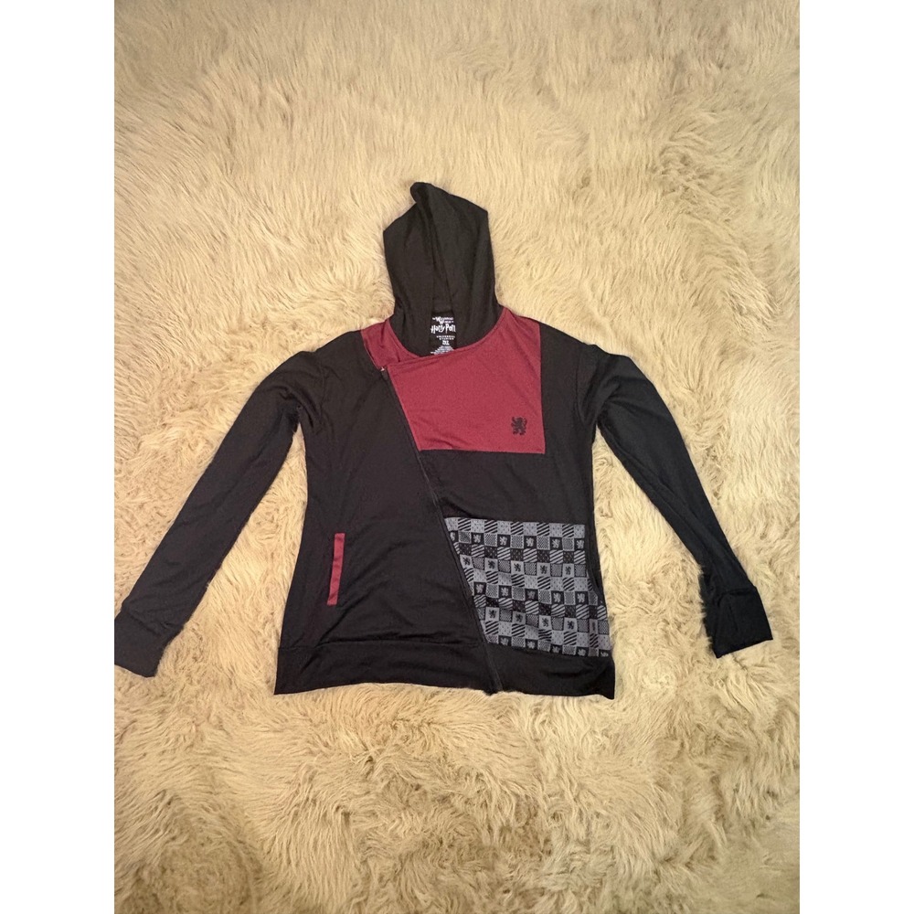 Harry Potter Gryffindor Asymmetrical Zip Hoodie Universal Studios Black 2XL
